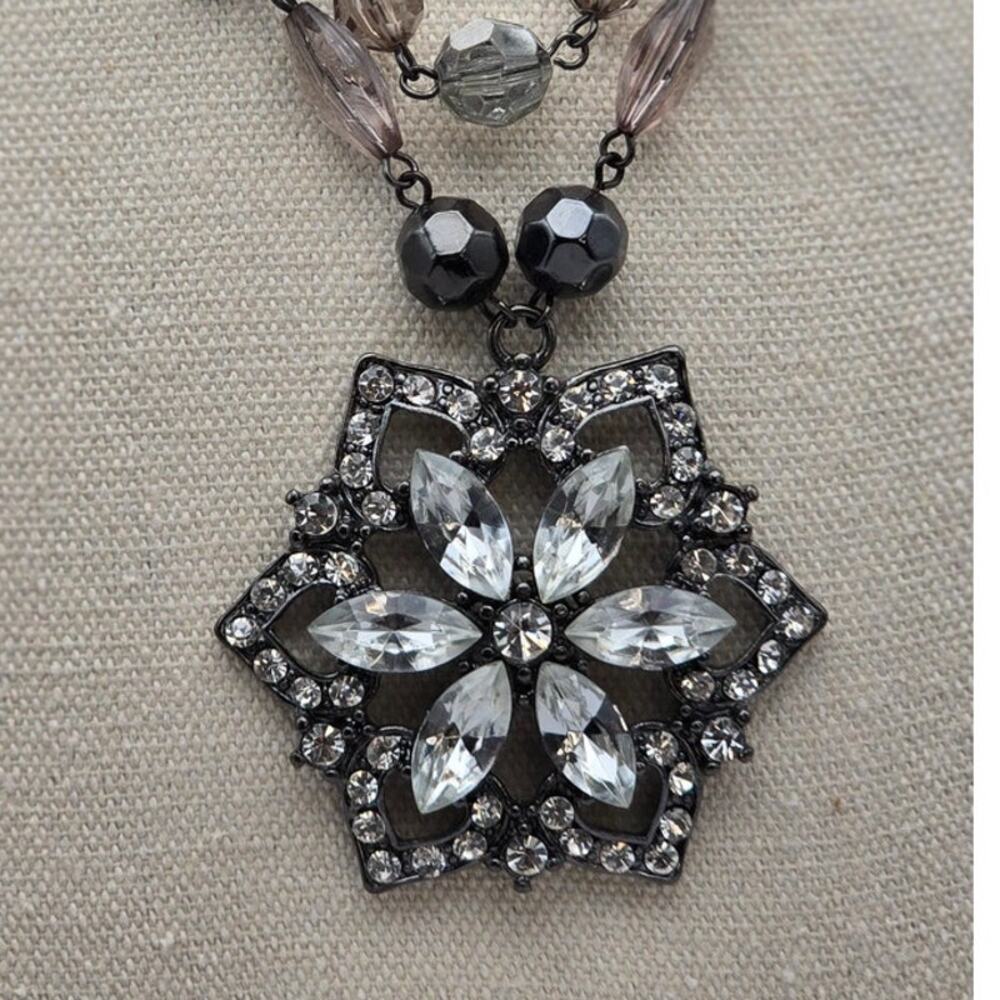 Crystal Starburst Necklace Smoky Gray Noir Glam Art Deco Revival
